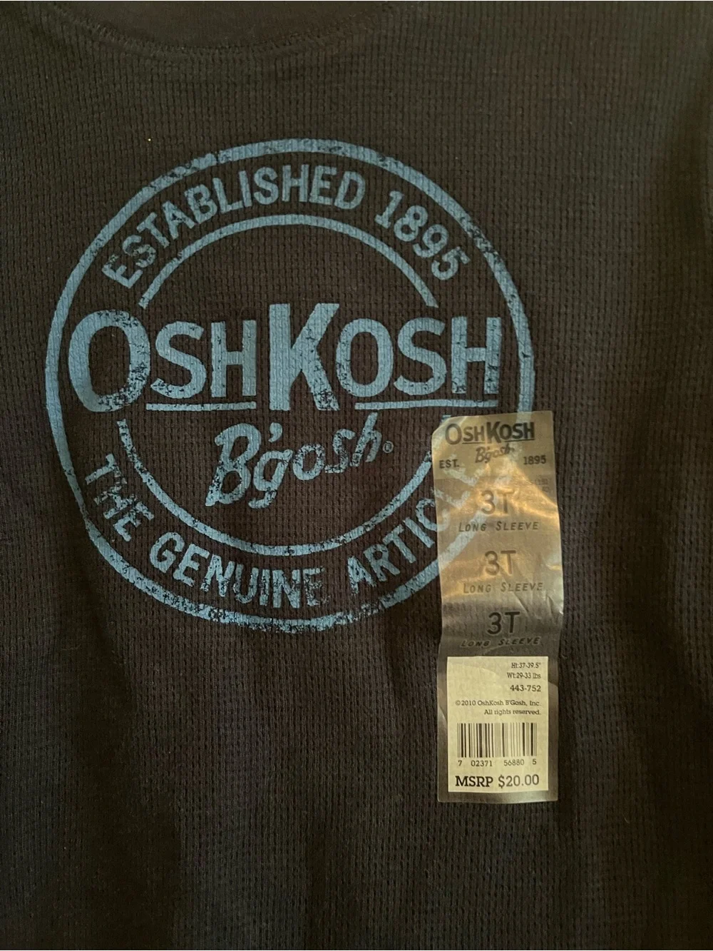 ❤️3/$30 OshKosh LS T-shirt Blue Size 3T 100% Cotton NWT